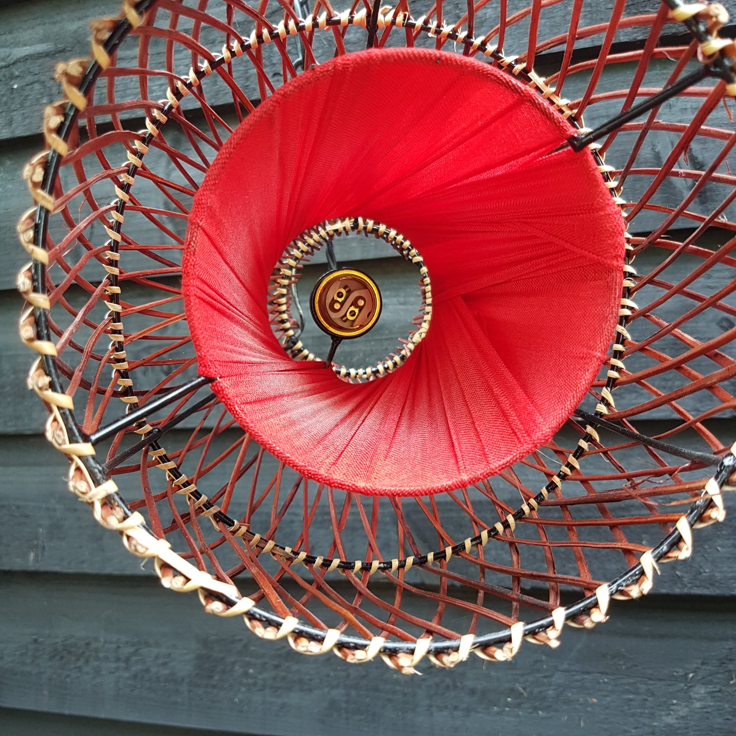 1960's Pair of Rattan Cane Pendant Ceiling Lamps