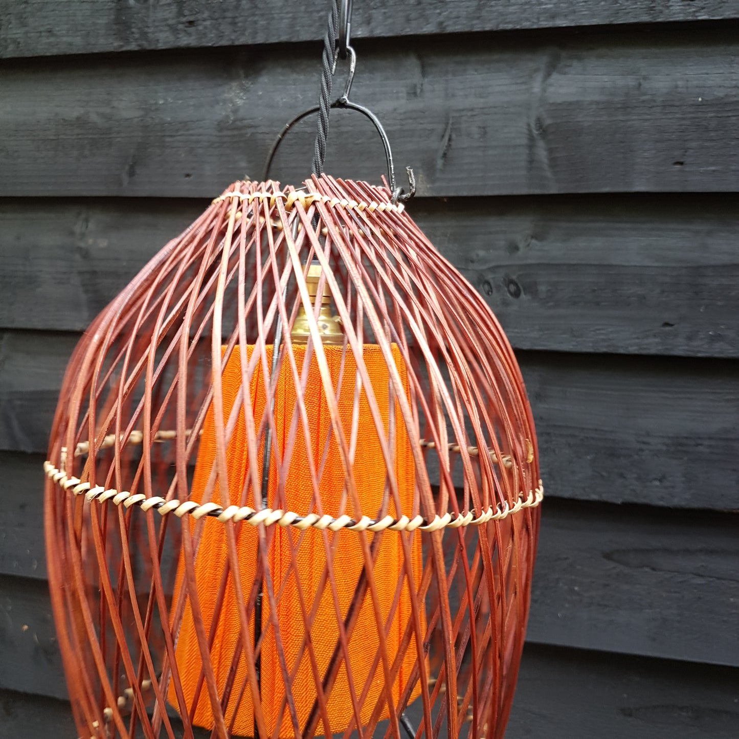 1960's Pair of Rattan Cane Pendant Ceiling Lamps