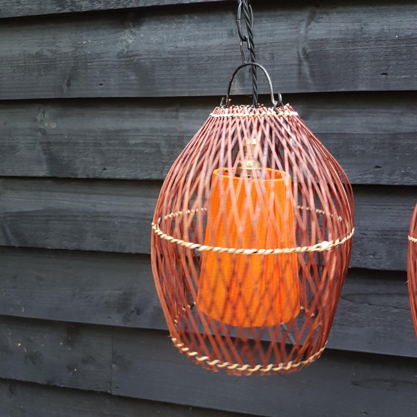 1960's Pair of Rattan Cane Pendant Ceiling Lamps