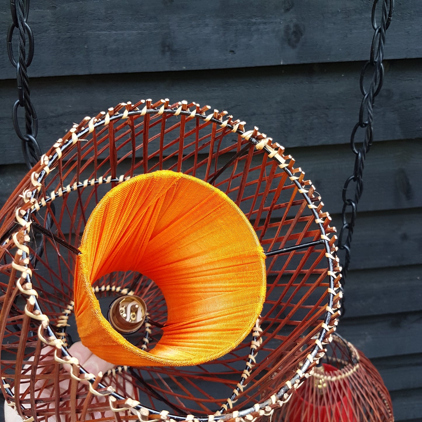 1960's Pair of Rattan Cane Pendant Ceiling Lamps