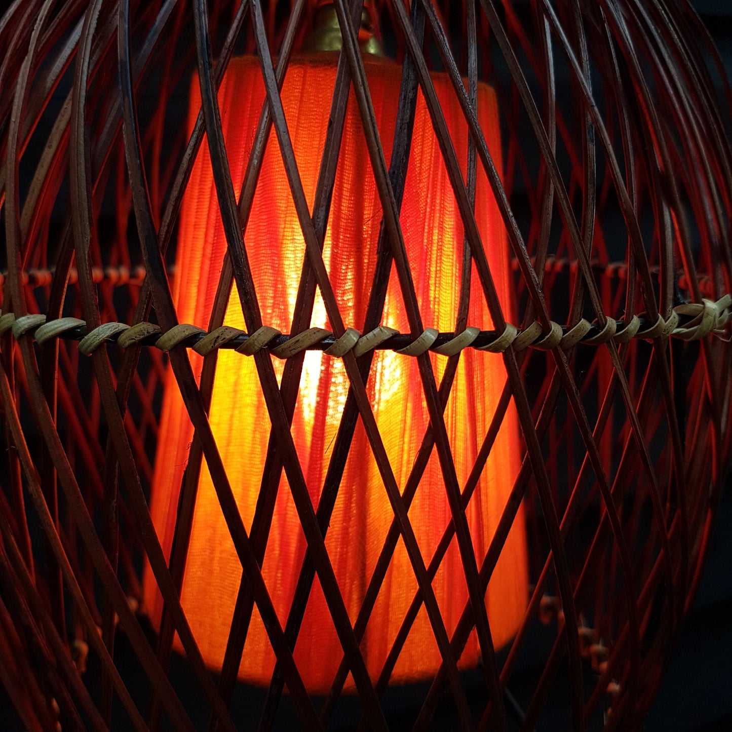 1960's Pair of Rattan Cane Pendant Ceiling Lamps