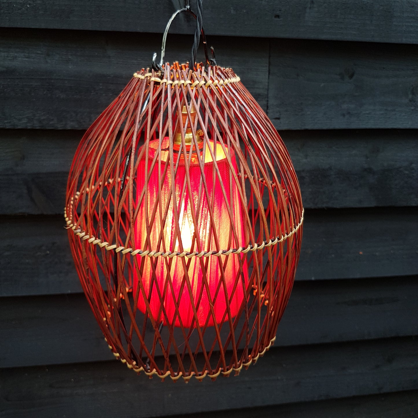 1960's Pair of Rattan Cane Pendant Ceiling Lamps