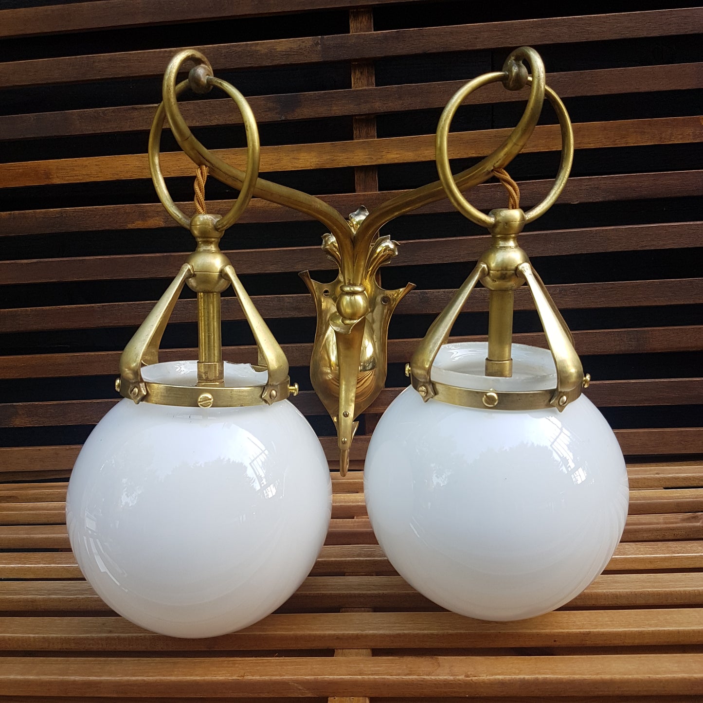 Edwardian Antique Wall Lights with Opaline Shades