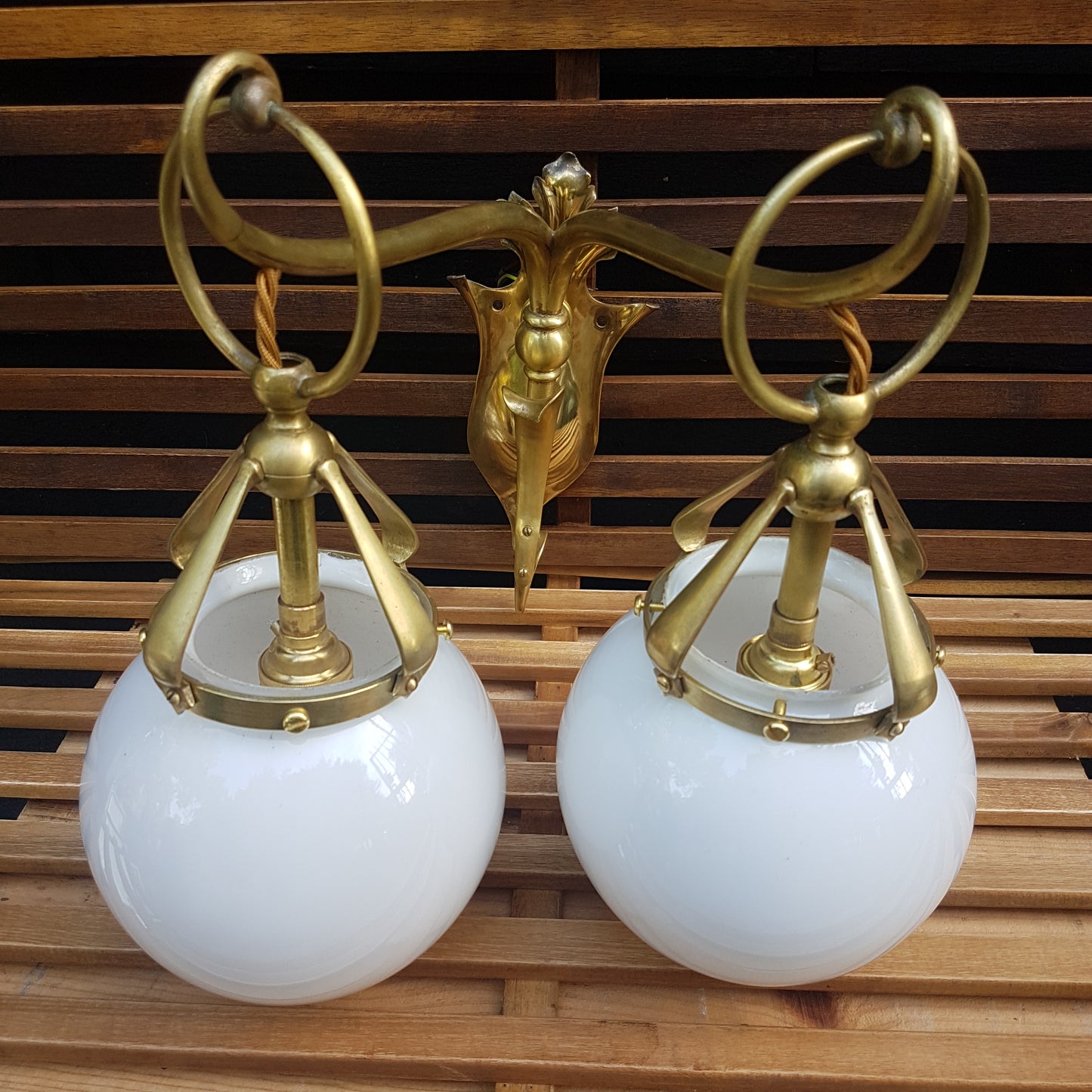 Edwardian Antique Wall Lights with Opaline Shades