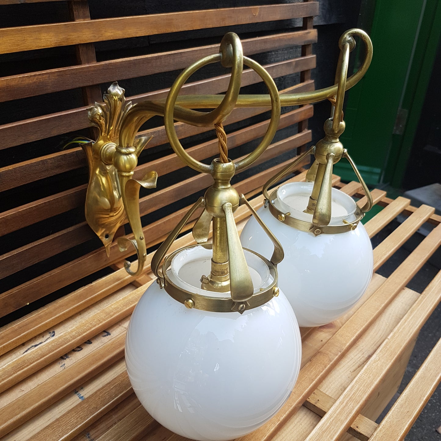 Edwardian Antique Wall Lights with Opaline Shades