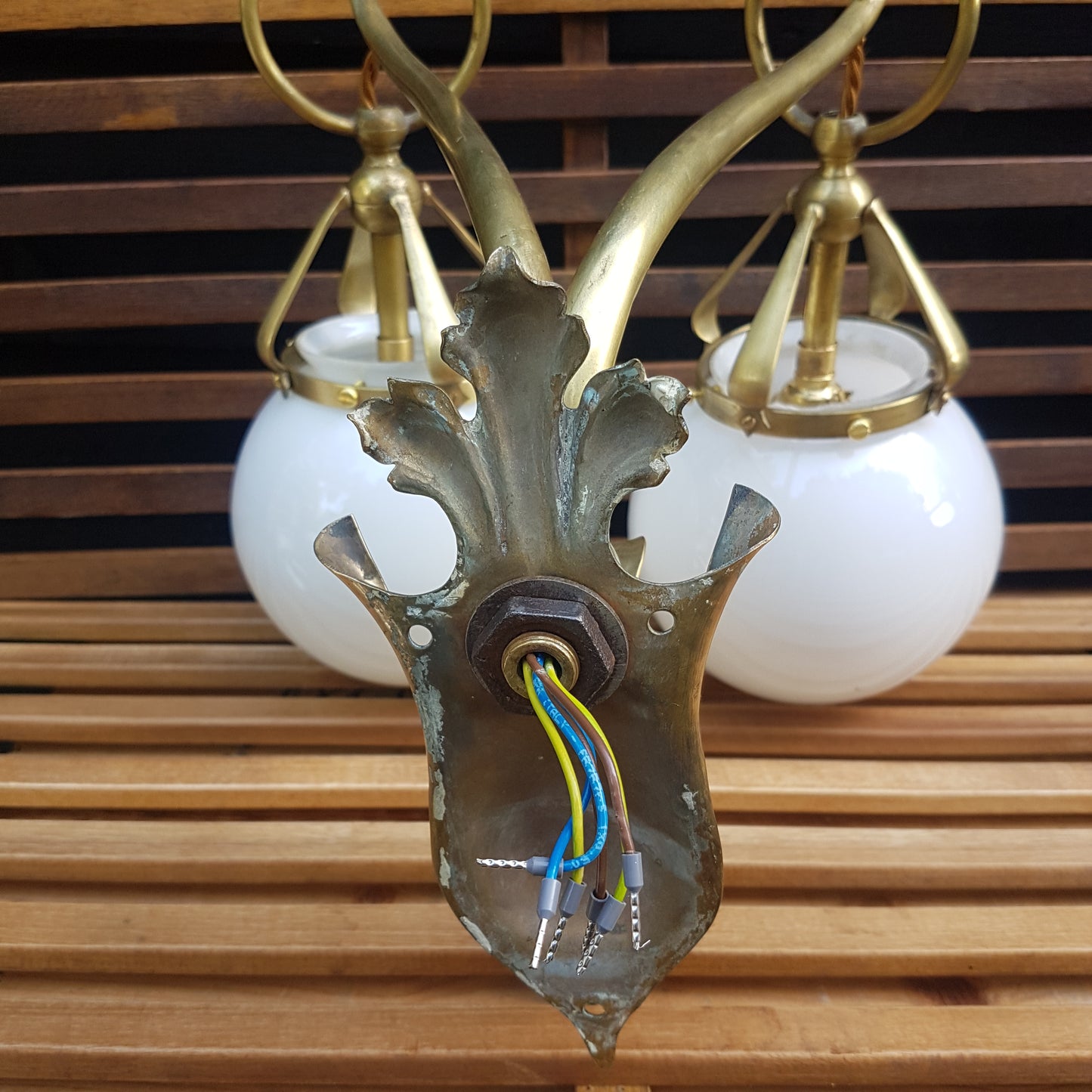 Edwardian Antique Wall Lights with Opaline Shades