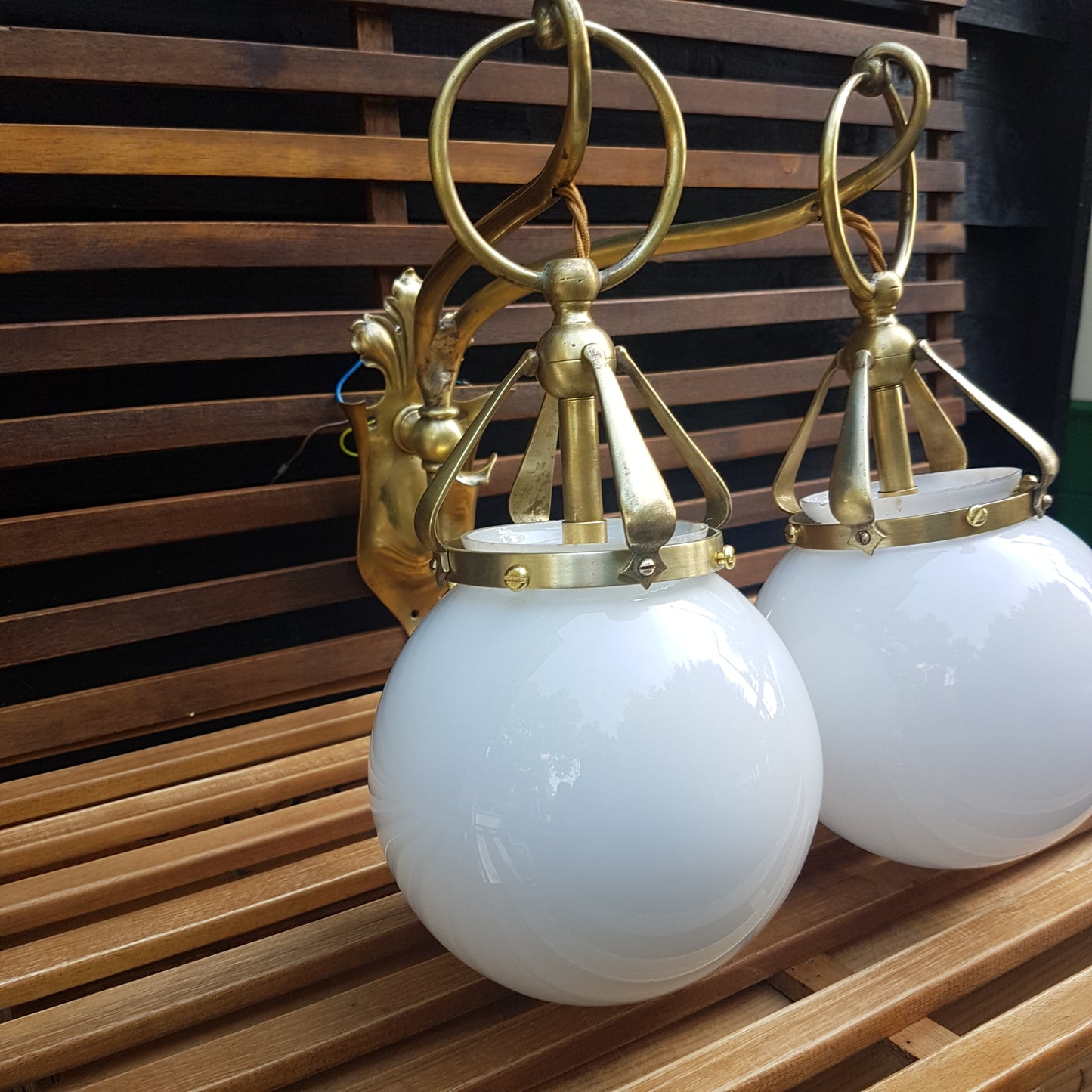 Edwardian Antique Wall Lights with Opaline Shades