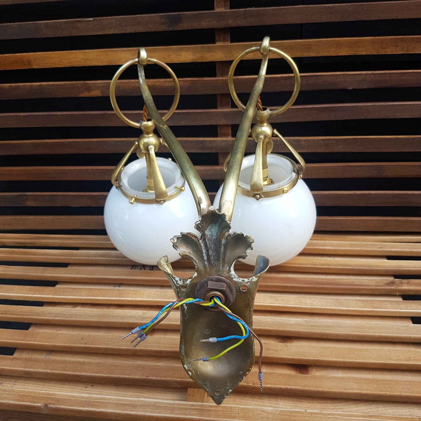 Edwardian Antique Wall Lights with Opaline Shades