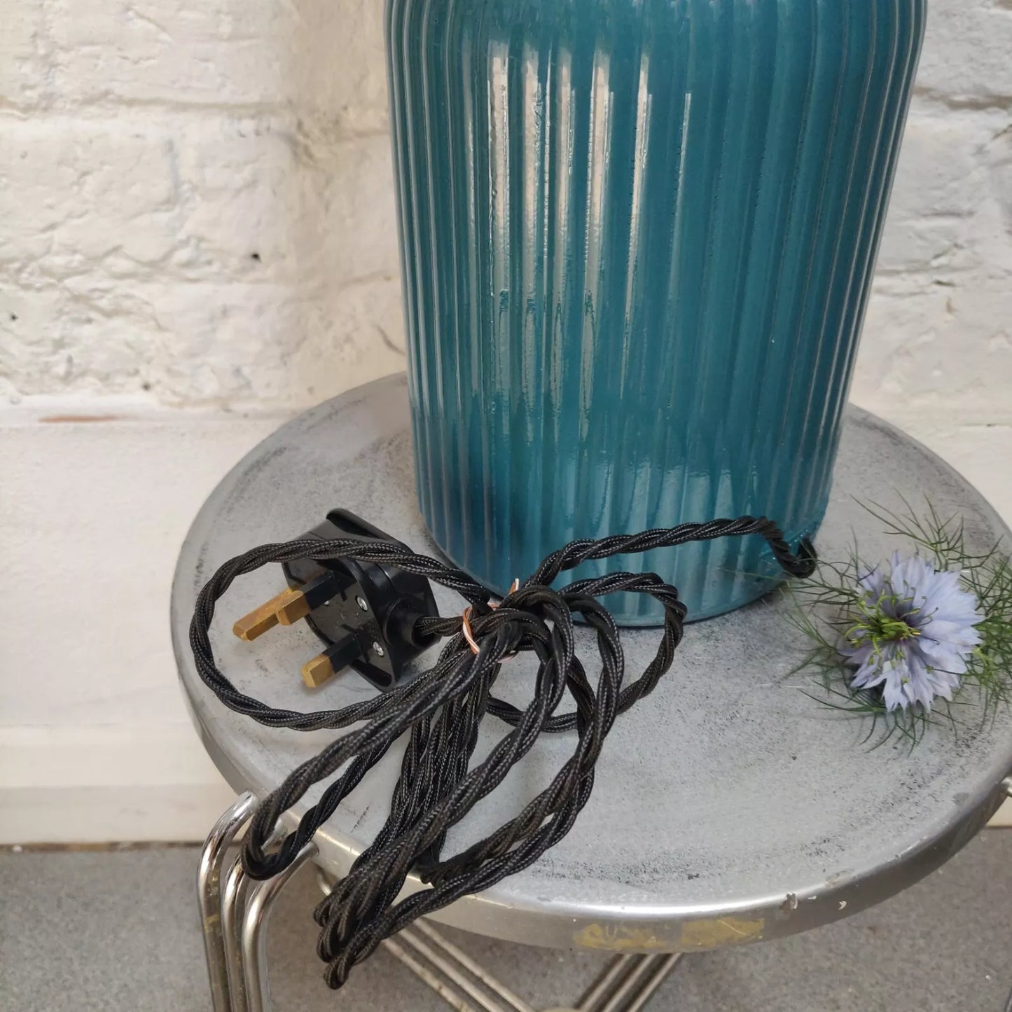 Glass Table Lamp Studio Pottery Teal 30cm High