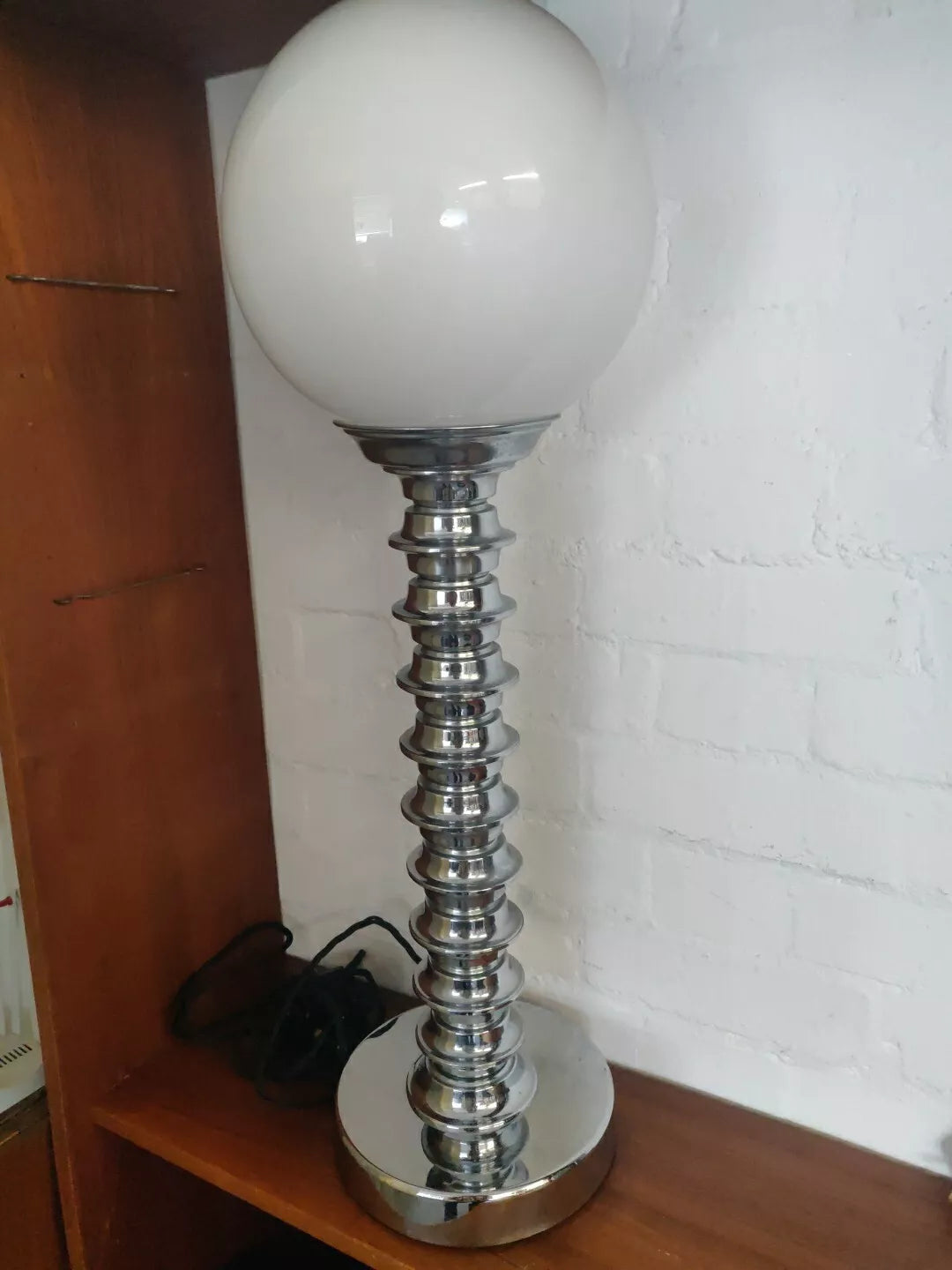 1930's Futurist Chrome & Glass Globe Table Lamp