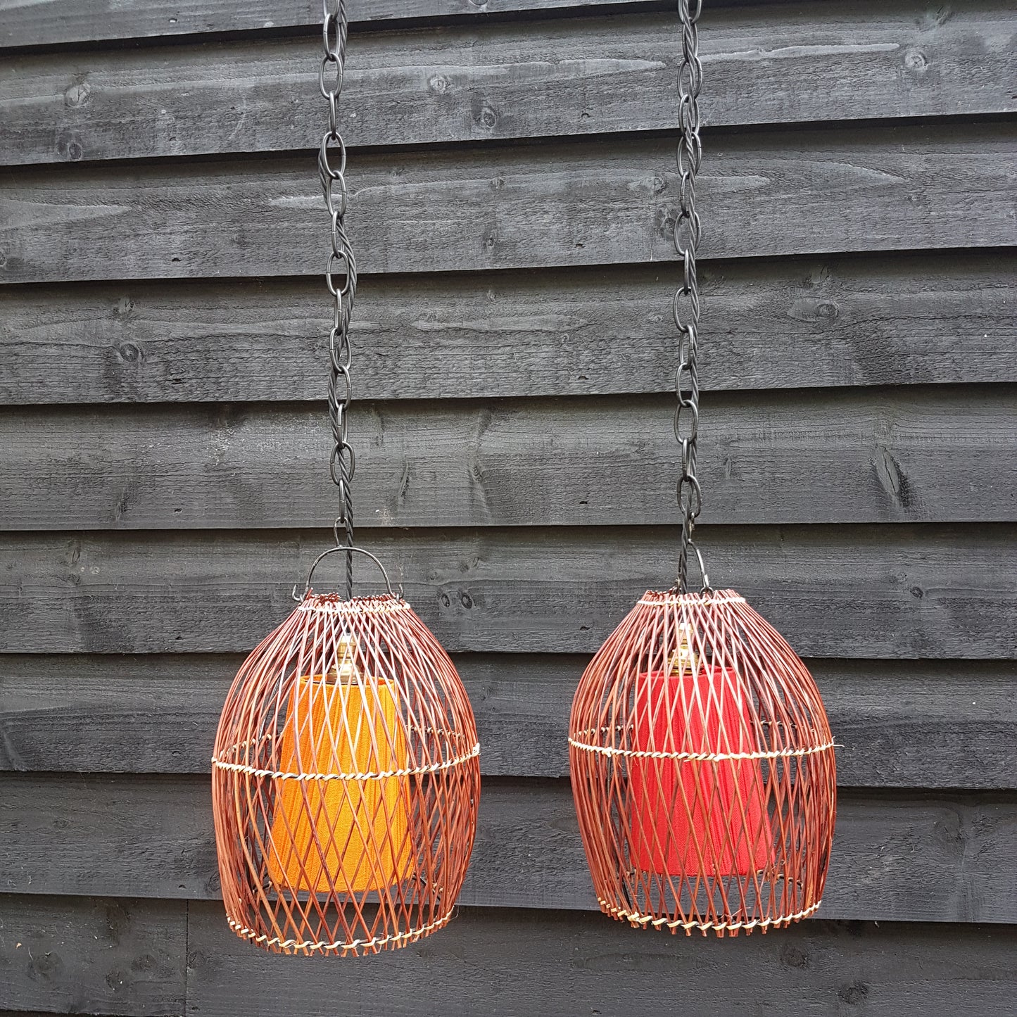 1960's Pair of Rattan Cane Pendant Ceiling Lamps