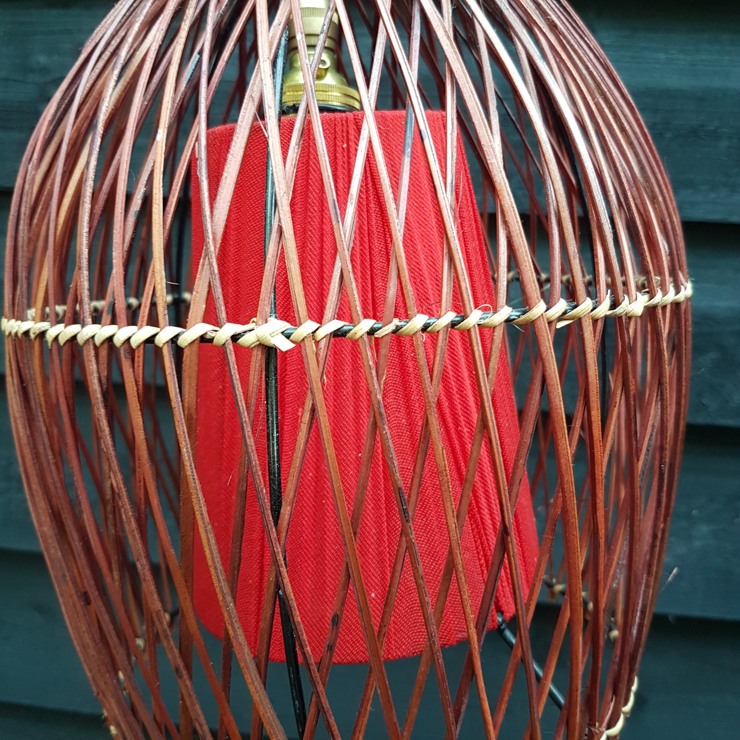 1960's Pair of Rattan Cane Pendant Ceiling Lamps