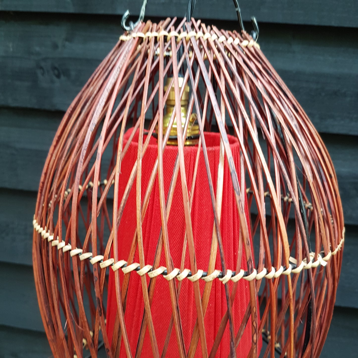 1960's Pair of Rattan Cane Pendant Ceiling Lamps