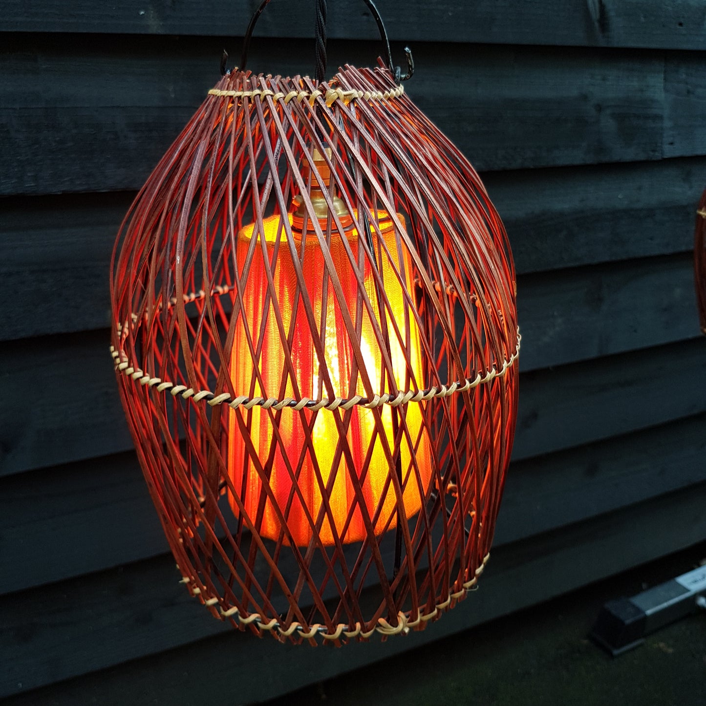 1960's Pair of Rattan Cane Pendant Ceiling Lamps