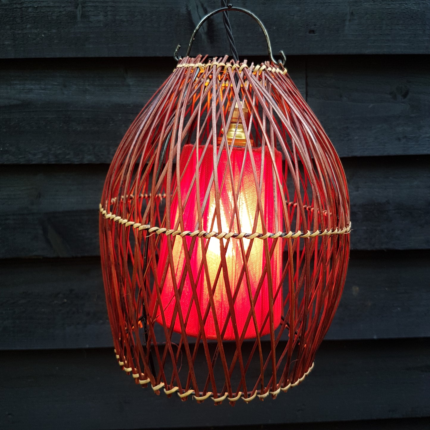 1960's Pair of Rattan Cane Pendant Ceiling Lamps