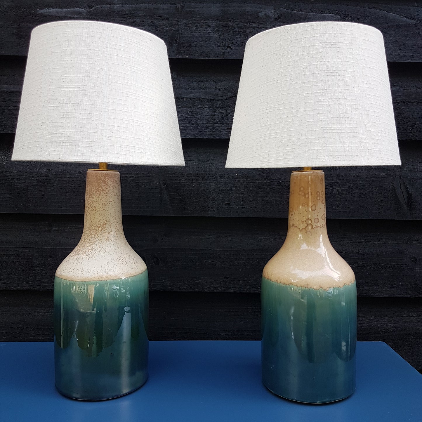 Pair Of Ceramic Table Lamps Studio Pottery Turquoise Glaze 40cm High