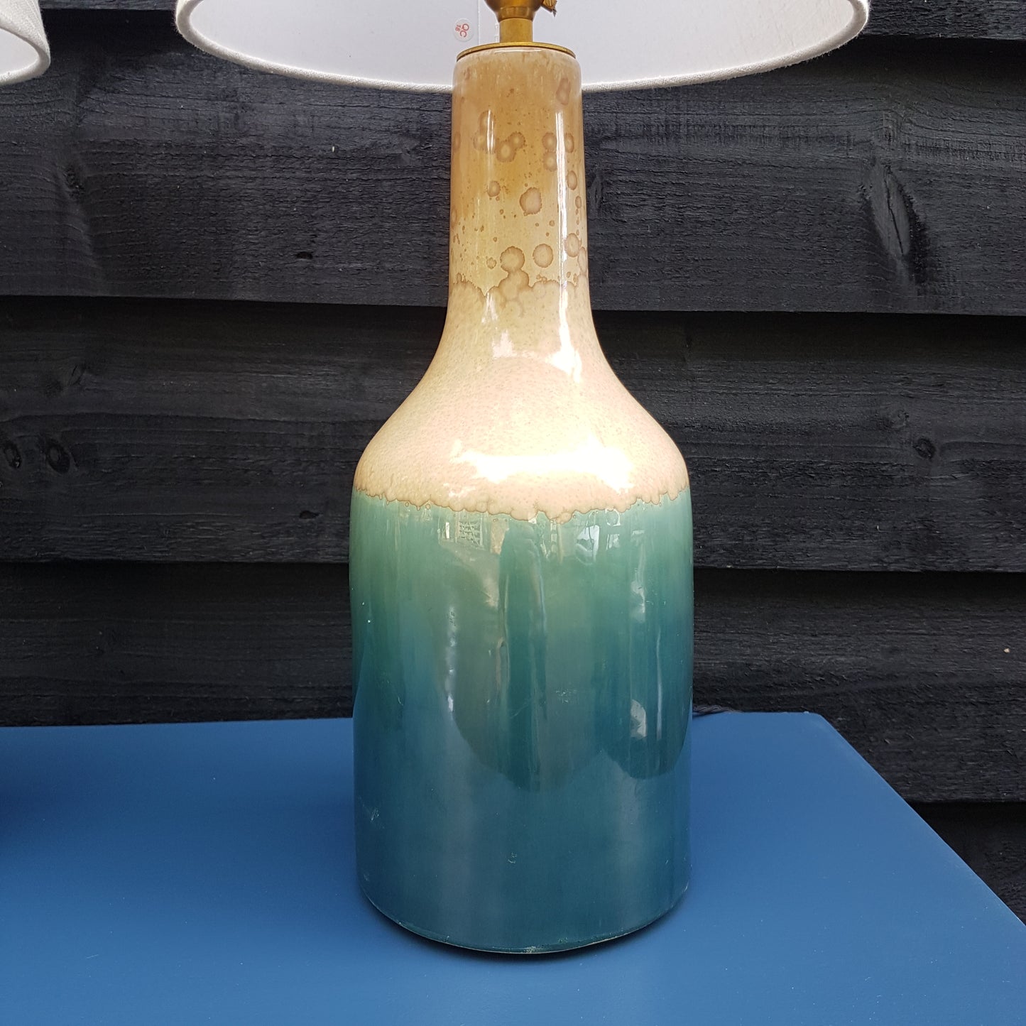 Pair Of Ceramic Table Lamps Studio Pottery Turquoise Glaze 40cm High