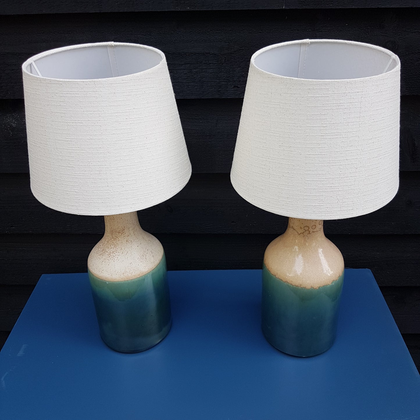 Pair Of Ceramic Table Lamps Studio Pottery Turquoise Glaze 40cm High