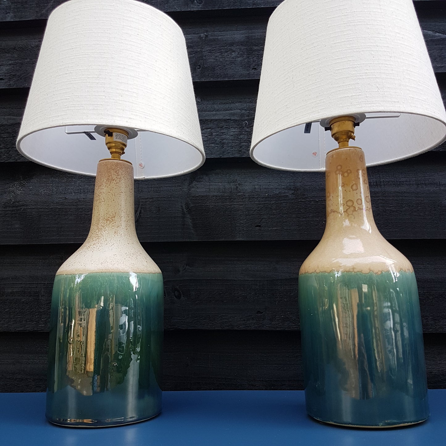 Pair Of Ceramic Table Lamps Studio Pottery Turquoise Glaze 40cm High