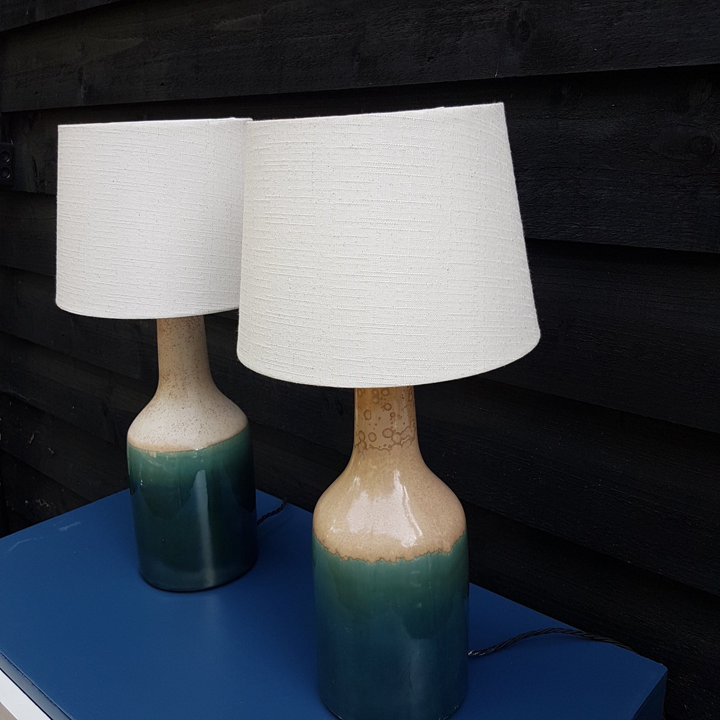 Pair Of Ceramic Table Lamps Studio Pottery Turquoise Glaze 40cm High