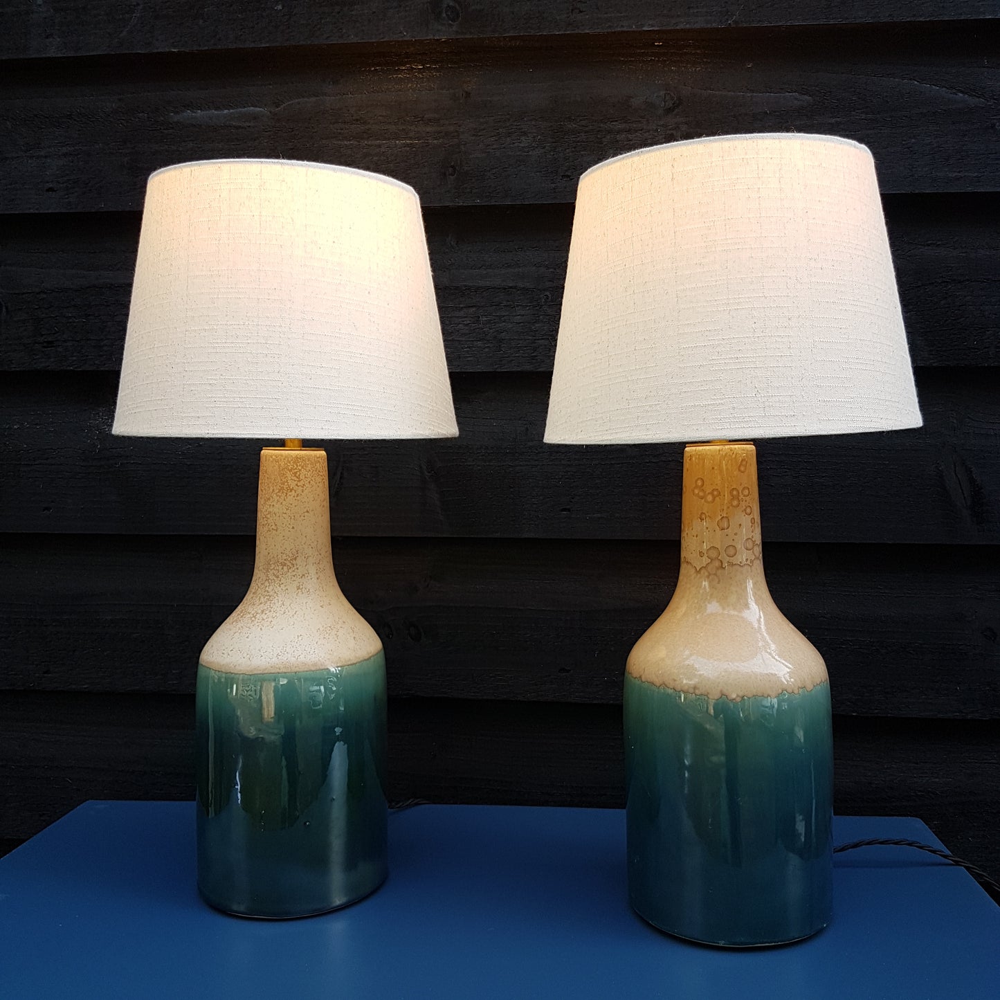 Pair Of Ceramic Table Lamps Studio Pottery Turquoise Glaze 40cm High