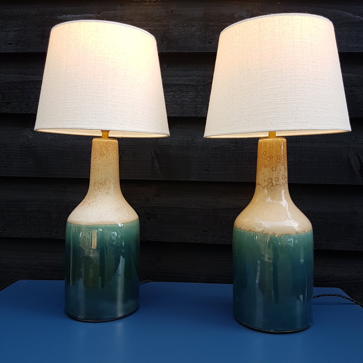 Pair Of Ceramic Table Lamps Studio Pottery Turquoise Glaze 40cm High