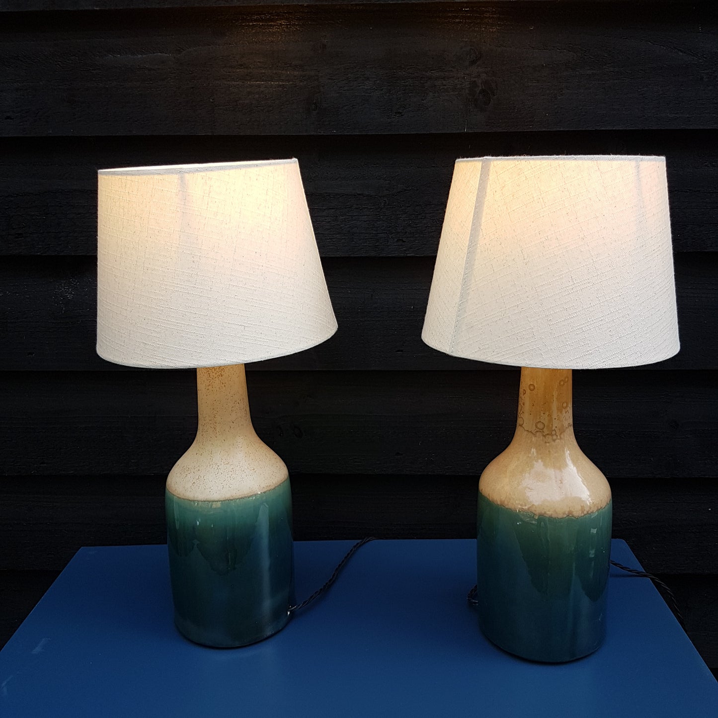 Pair Of Ceramic Table Lamps Studio Pottery Turquoise Glaze 40cm High