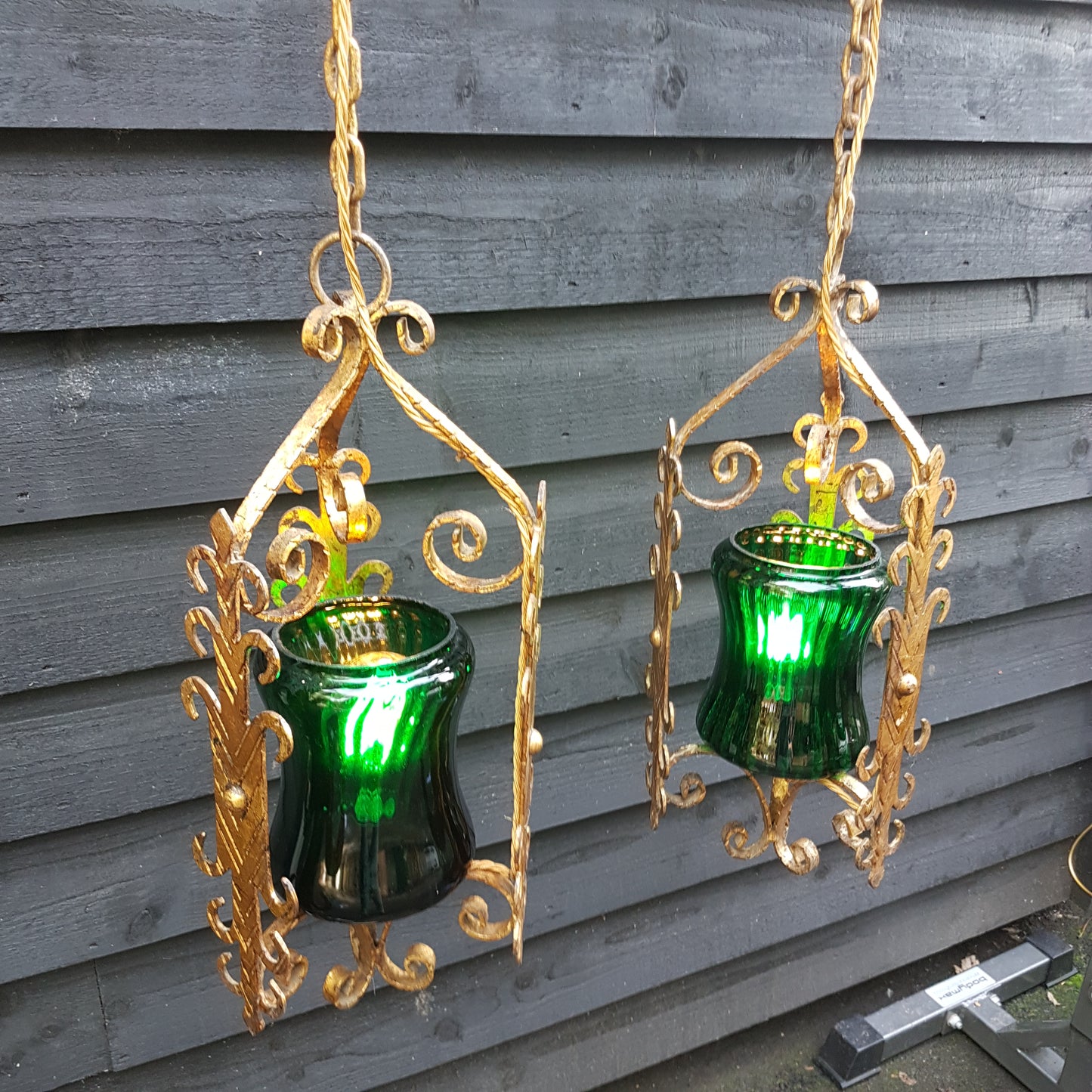 Pair of Baroque Murano Gilded Ceiling Pendant Lights