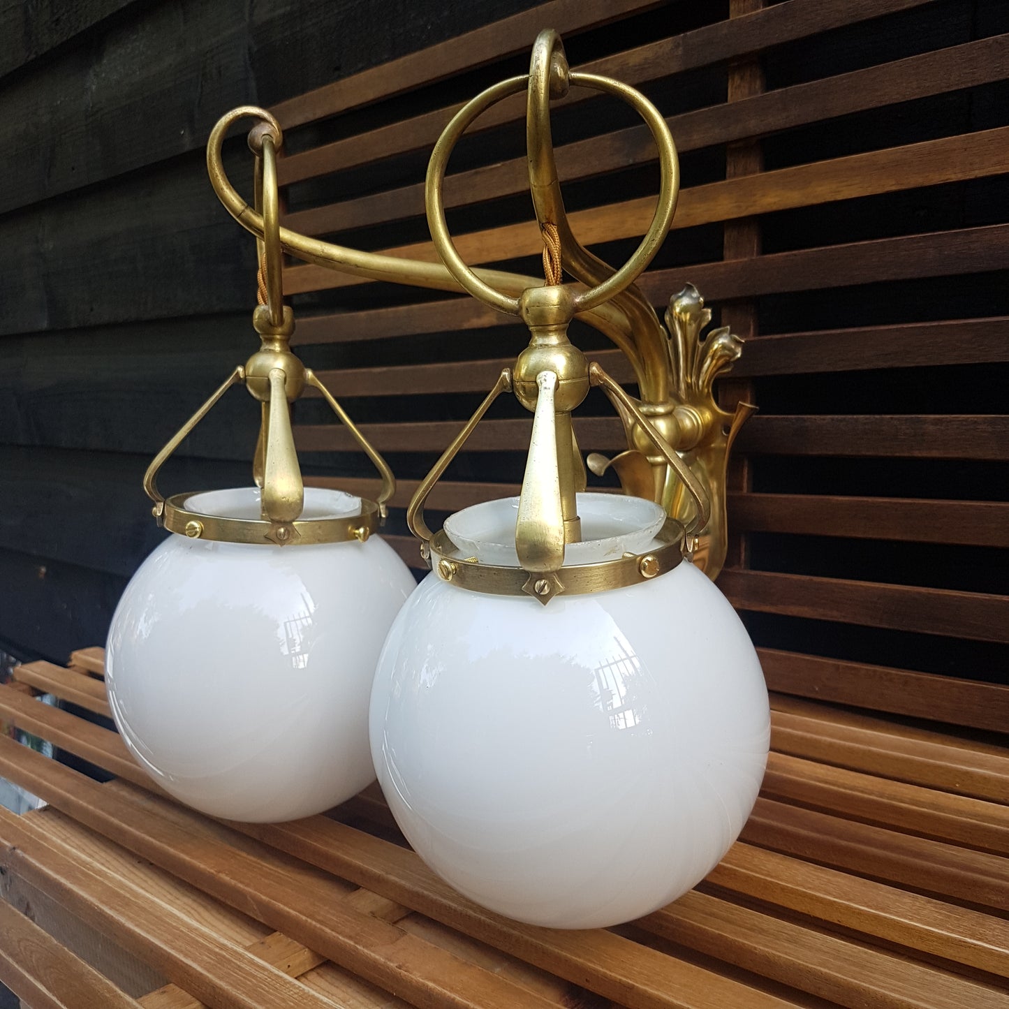 Edwardian Antique Wall Lights with Opaline Shades