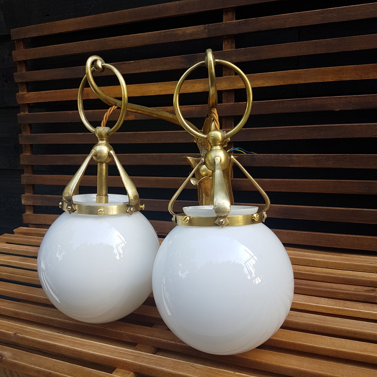 Edwardian Antique Wall Lights with Opaline Shades