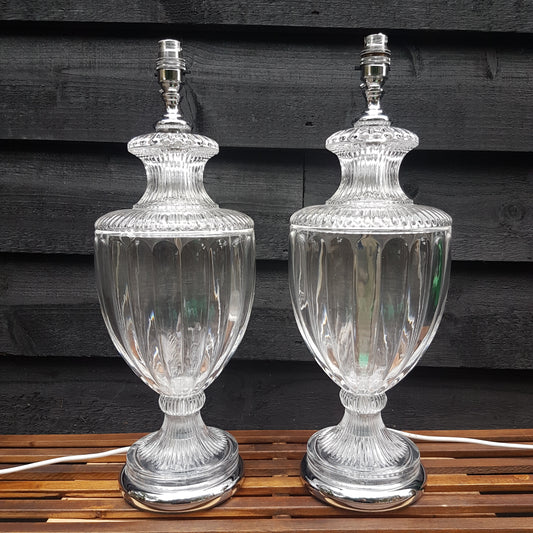 A Pair of Christopher Wray Neoclassical Crystal Baluster Glass Table Lamps