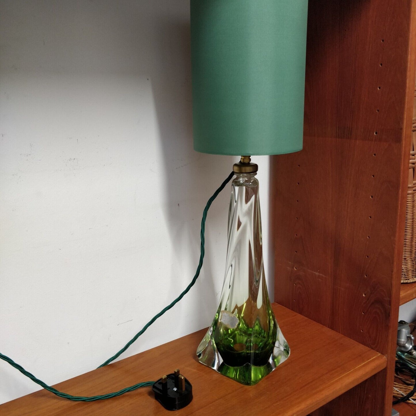 Cristallerie Val St Lambert Belgian Glass Table Lamp Chartreuse