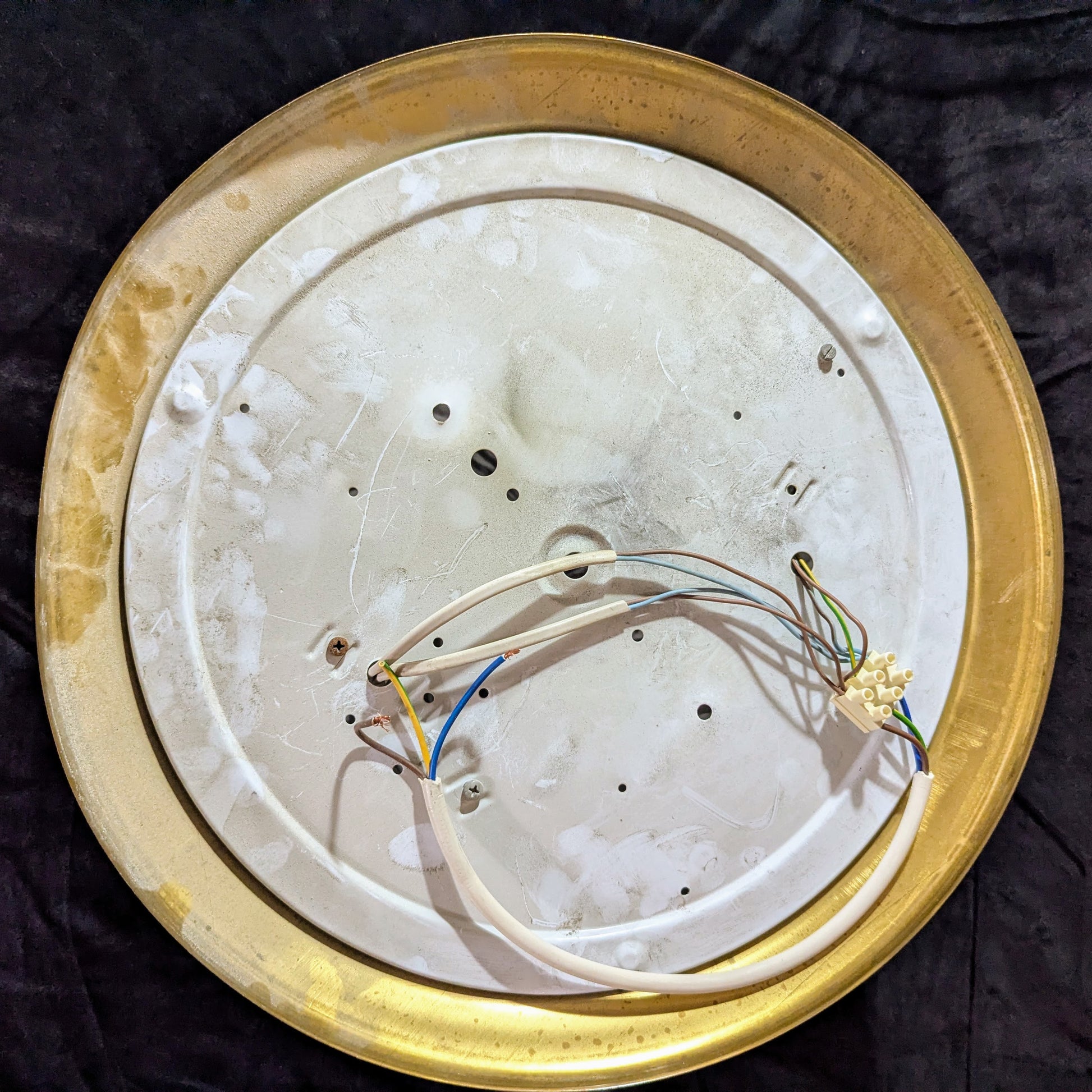 An Italian white Murano glass  Domed Ceiling Light  With Brass Gallery on a black bacgkround