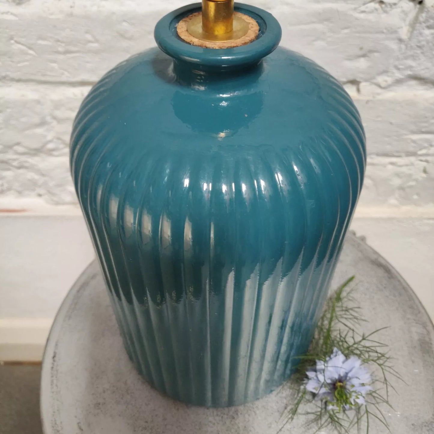 Glass Table Lamp Studio Pottery Teal 30cm High