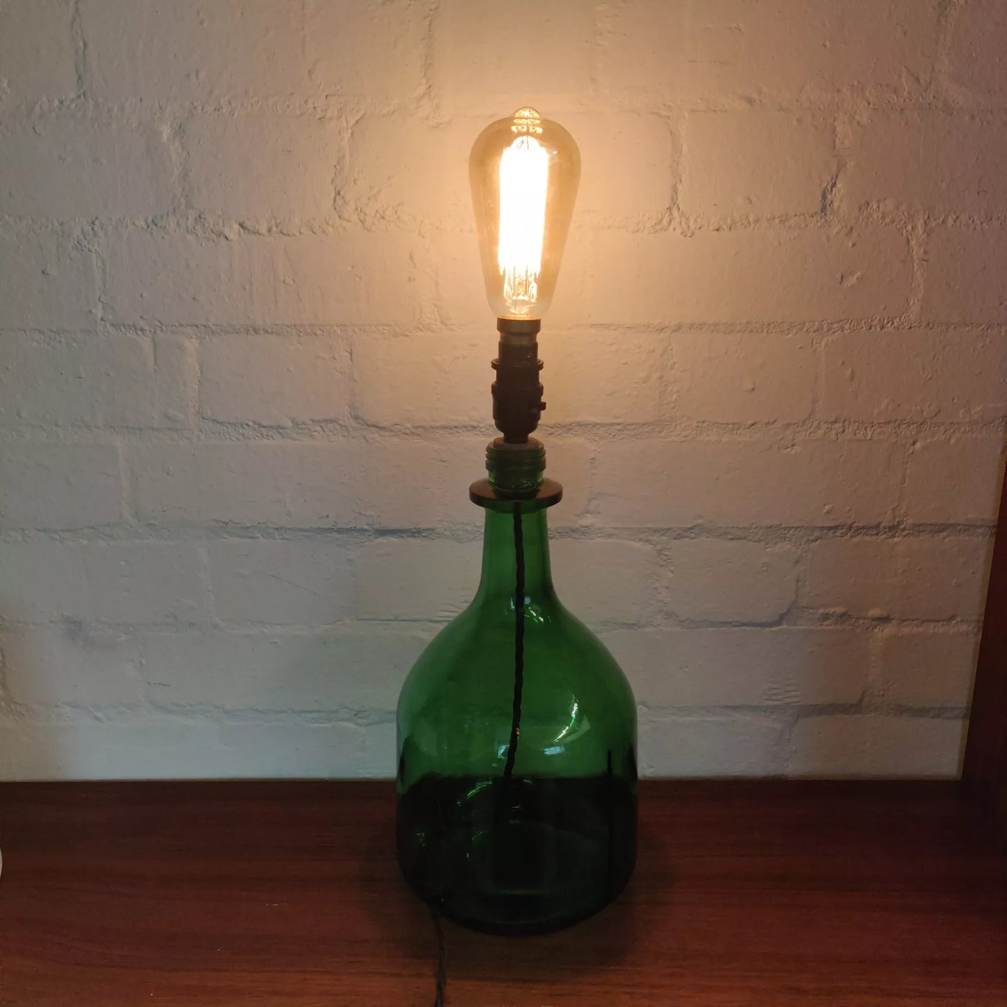 Green Glass Carboy Table Lamp