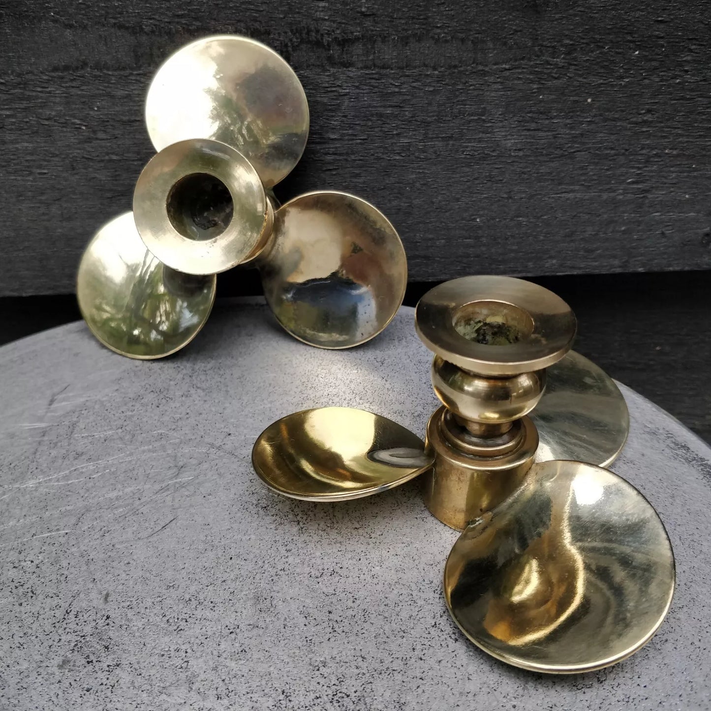 Pair Of Brass Nautical Propeller CandleStick Holders