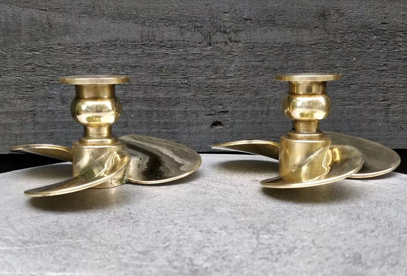 Pair Of Brass Nautical Propeller CandleStick Holders