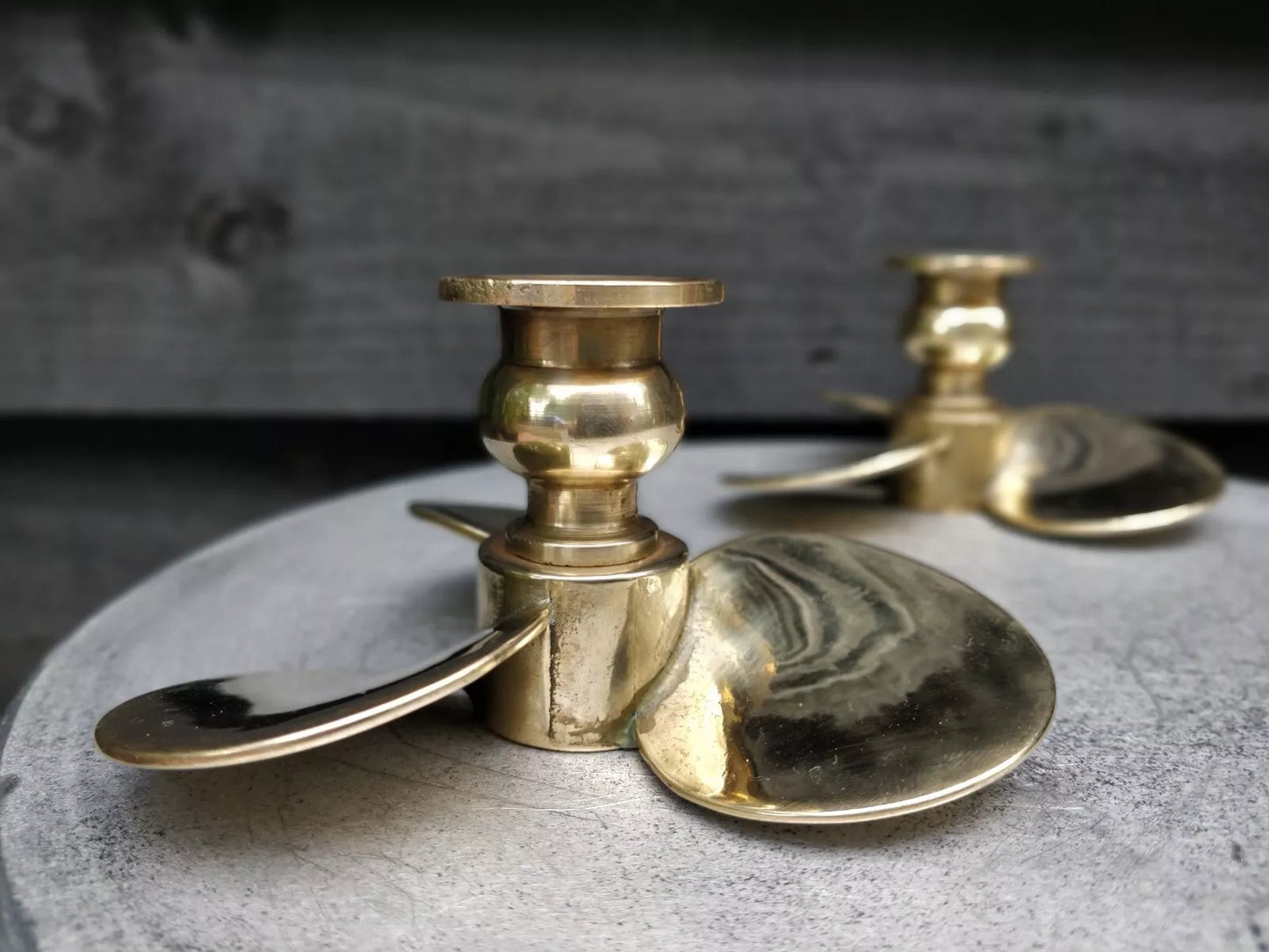 Pair Of Brass Nautical Propeller CandleStick Holders