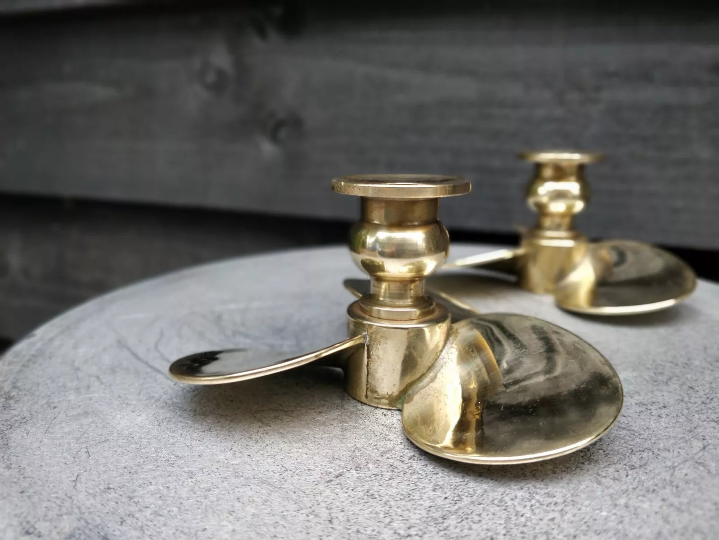 Pair Of Brass Nautical Propeller CandleStick Holders