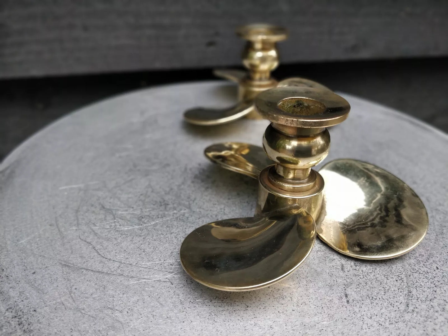 Pair Of Brass Nautical Propeller CandleStick Holders