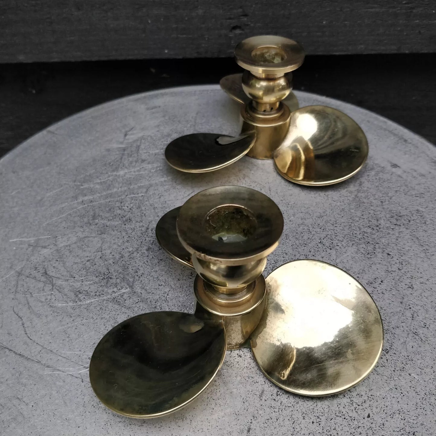 Pair Of Brass Nautical Propeller CandleStick Holders