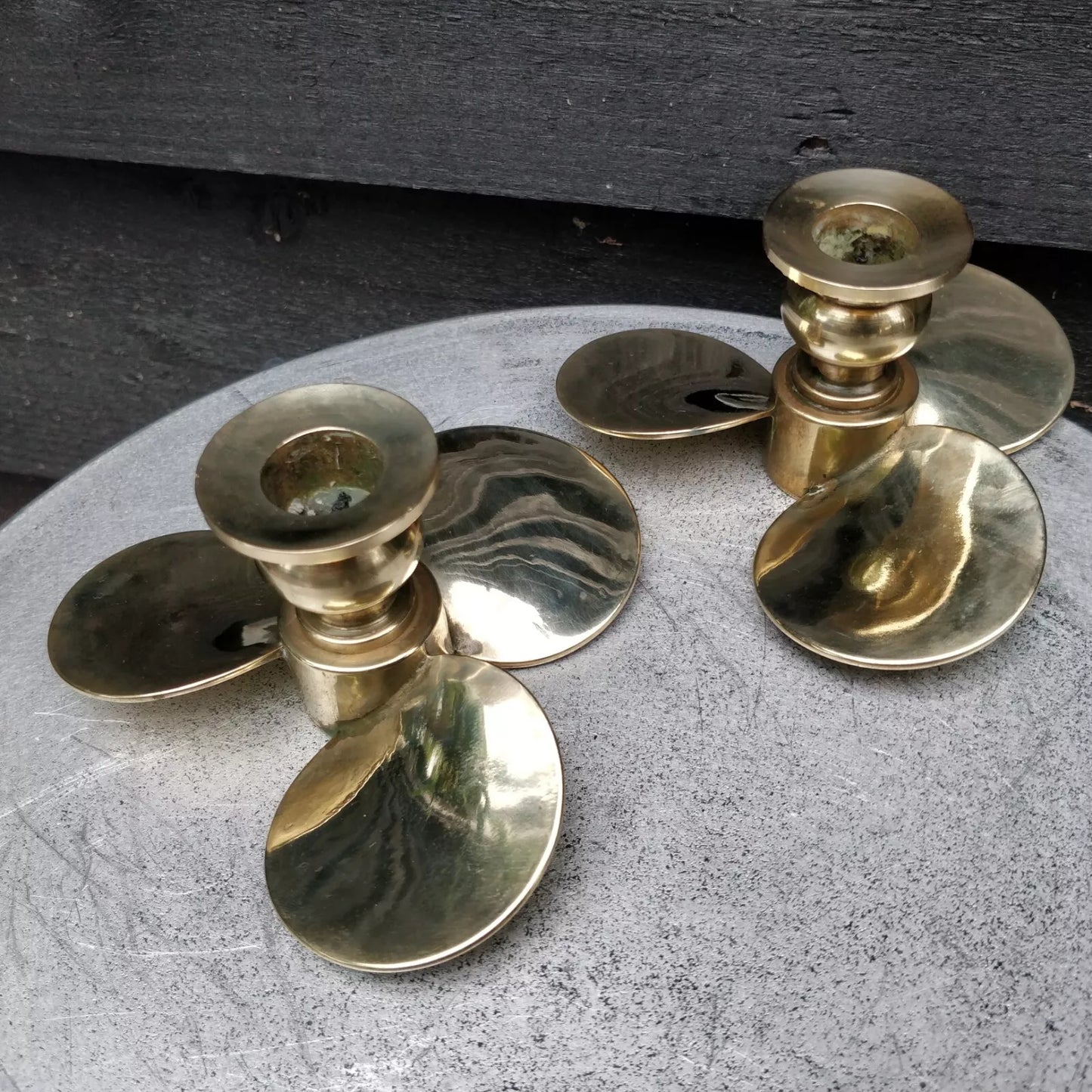 Pair Of Brass Nautical Propeller CandleStick Holders