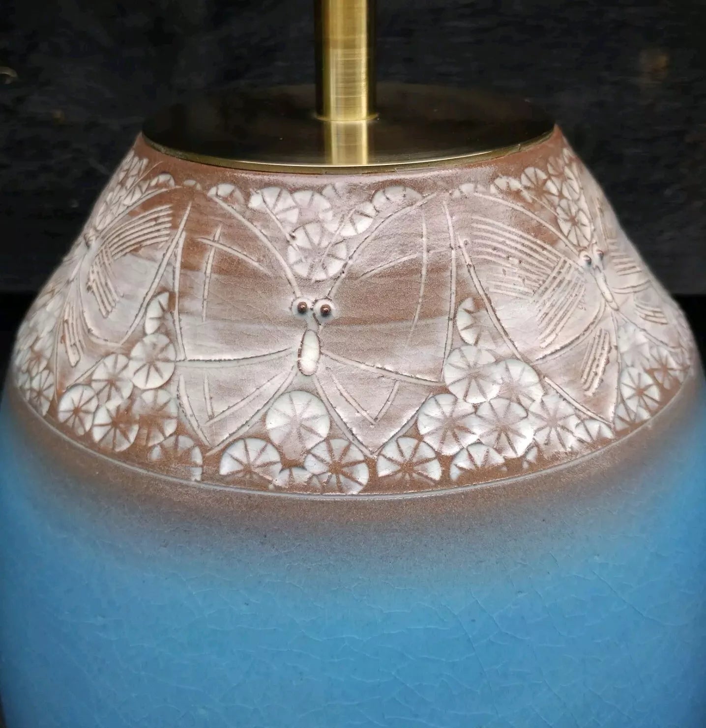 Japanese Ceramic Butterflies Studio Pottery Table Lamp